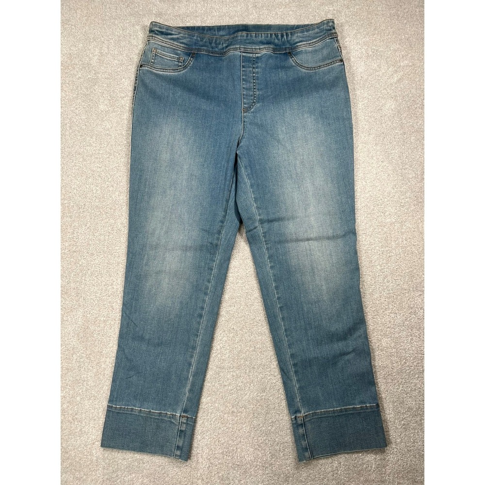 Chicos Medium Wash Blue Denim Pull On Ankle Pants Slim Comfort Stretch Size 2 - Picture 2 of 11